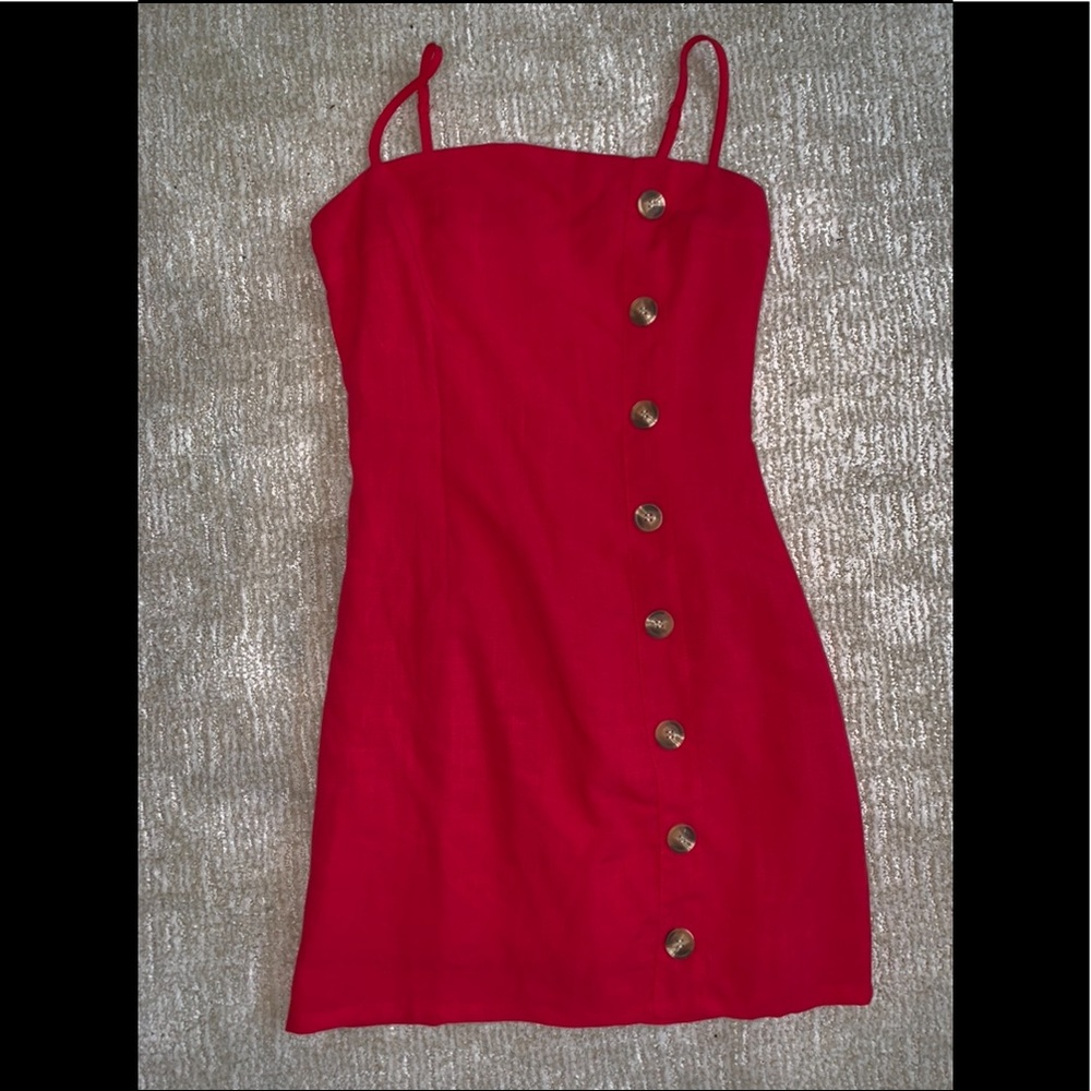 Nasty Gal size 2 red linen dress with buttons